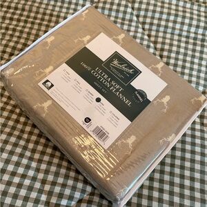 Woolrich Taupe and White Horse Print Cotton Flannel Sheet Set King Size